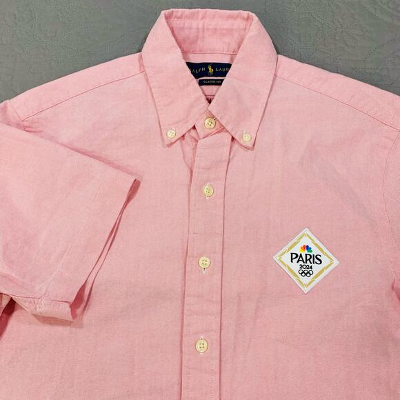 Ralph Lauren Shirt Paris Olympics Pink X Small Button Short‎ Sleeve Classic Fit - Picture 1 of 7